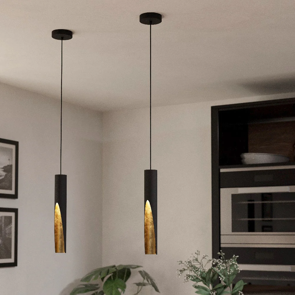 Britalia BR900872 Matt Black & Gold Inner Vintage Metal Cylinder Pendant Light 6cm - Image 5