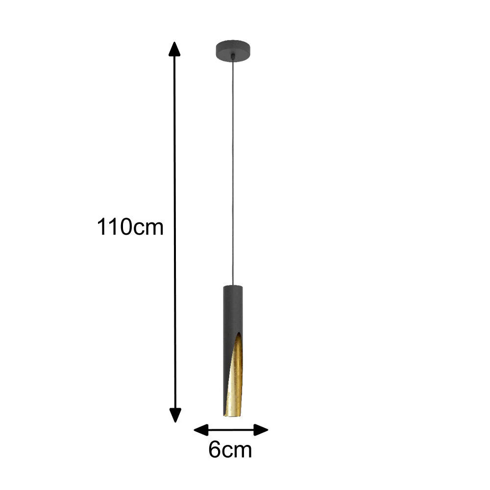 Britalia BR900872 Matt Black & Gold Inner Vintage Metal Cylinder Pendant Light 6cm - Image 6