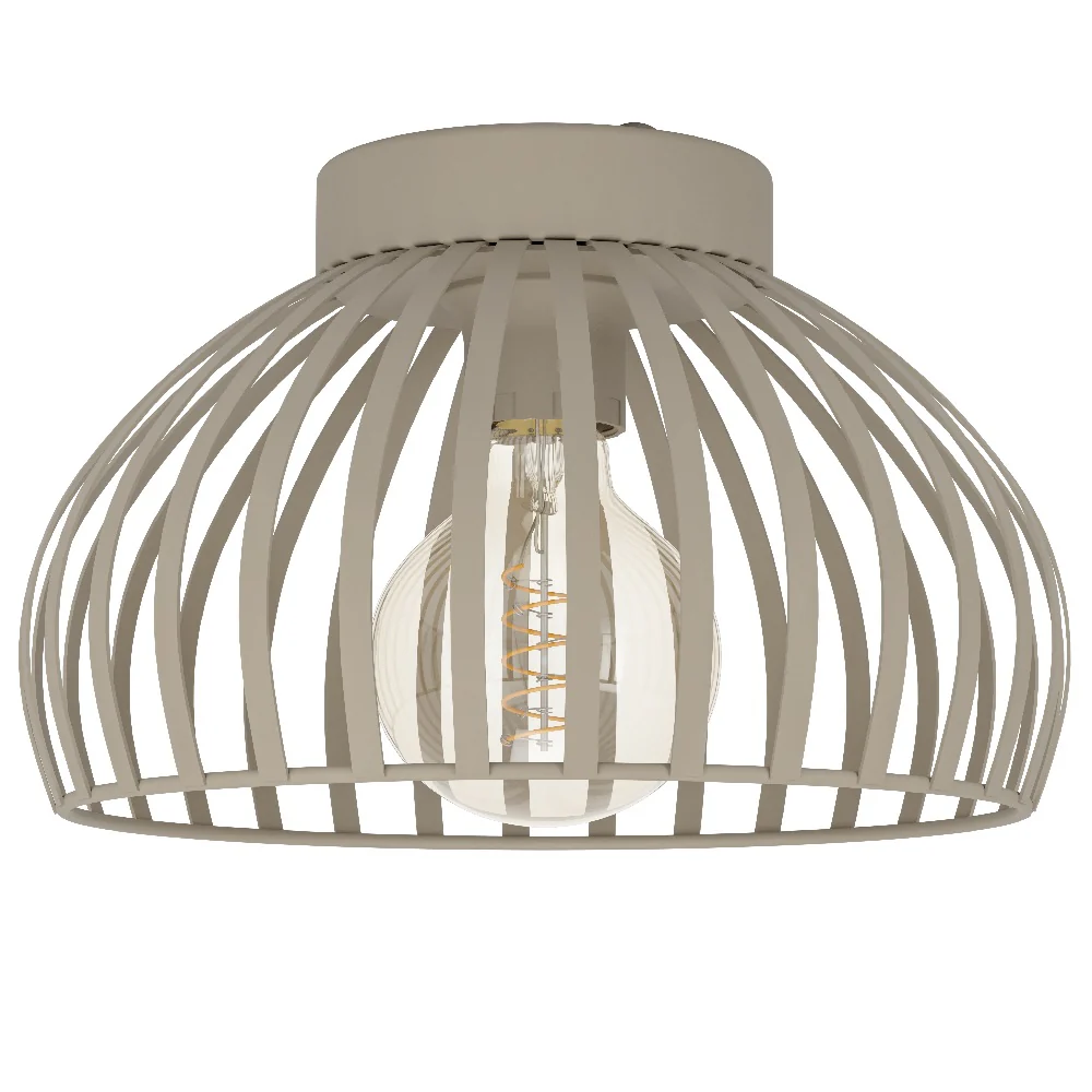 Cream Vintage Metal Banded Dome Cage Flush Ceiling Light 28cm