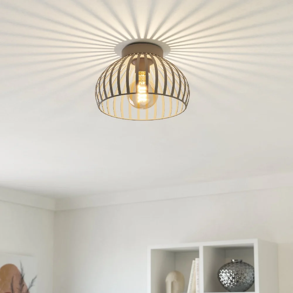 Cream Vintage Metal Banded Dome Cage Flush Ceiling Light 28cm - Image 3