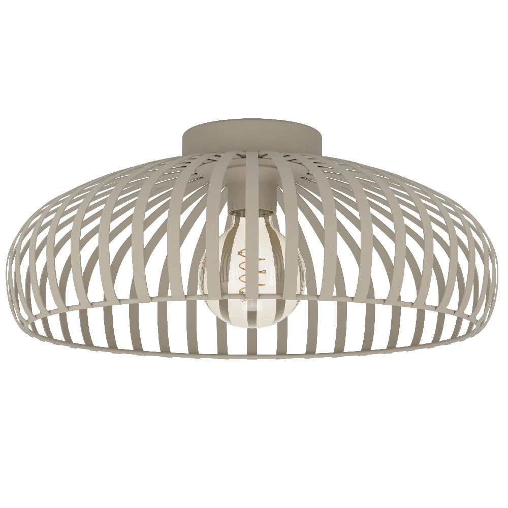 Matt Cream Vintage Metal Banded Dome Cage Flush Ceiling Light 43cm