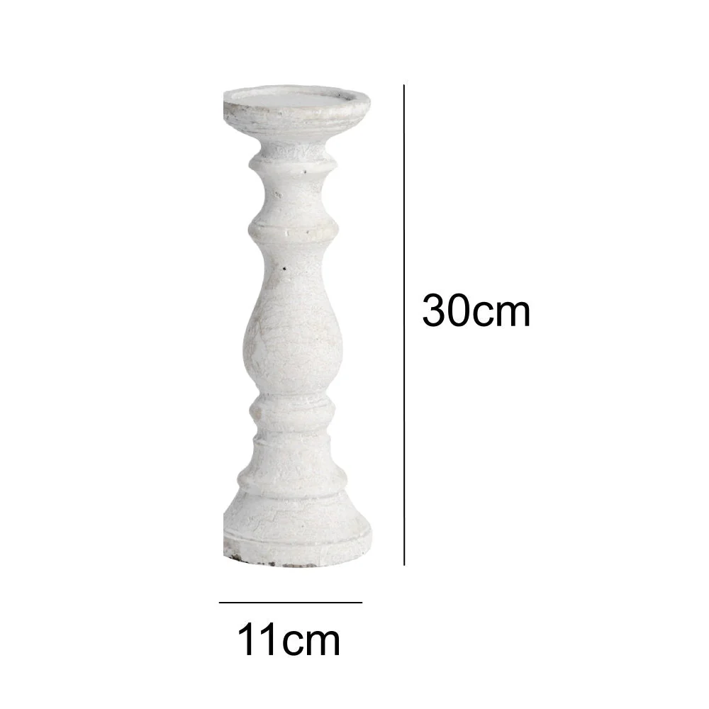 Britalia BR9058 White Wash Stone Textured Vintage Column Candle Holder 30cm - Image 5