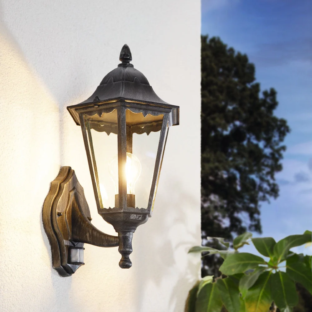 Black Modern Outdoor Single Lamp Up Lantern Wall Light with PIR IP44 - Image 4