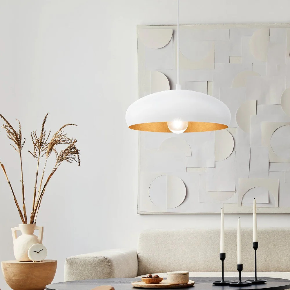 Matt White & Copper Inner Vintage Round Dome Ceiling Pendant 400mm - Image 4