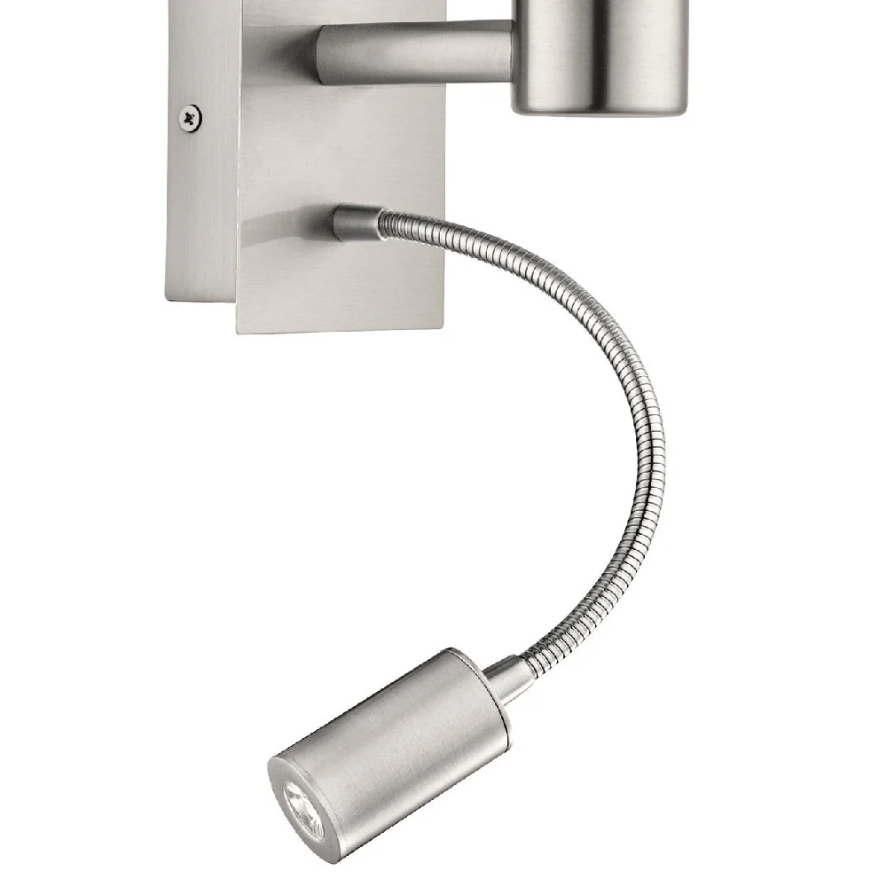 Satin Nickel Wall Lamp with Grey Shade & LED Reading Light 380mm - Image 3