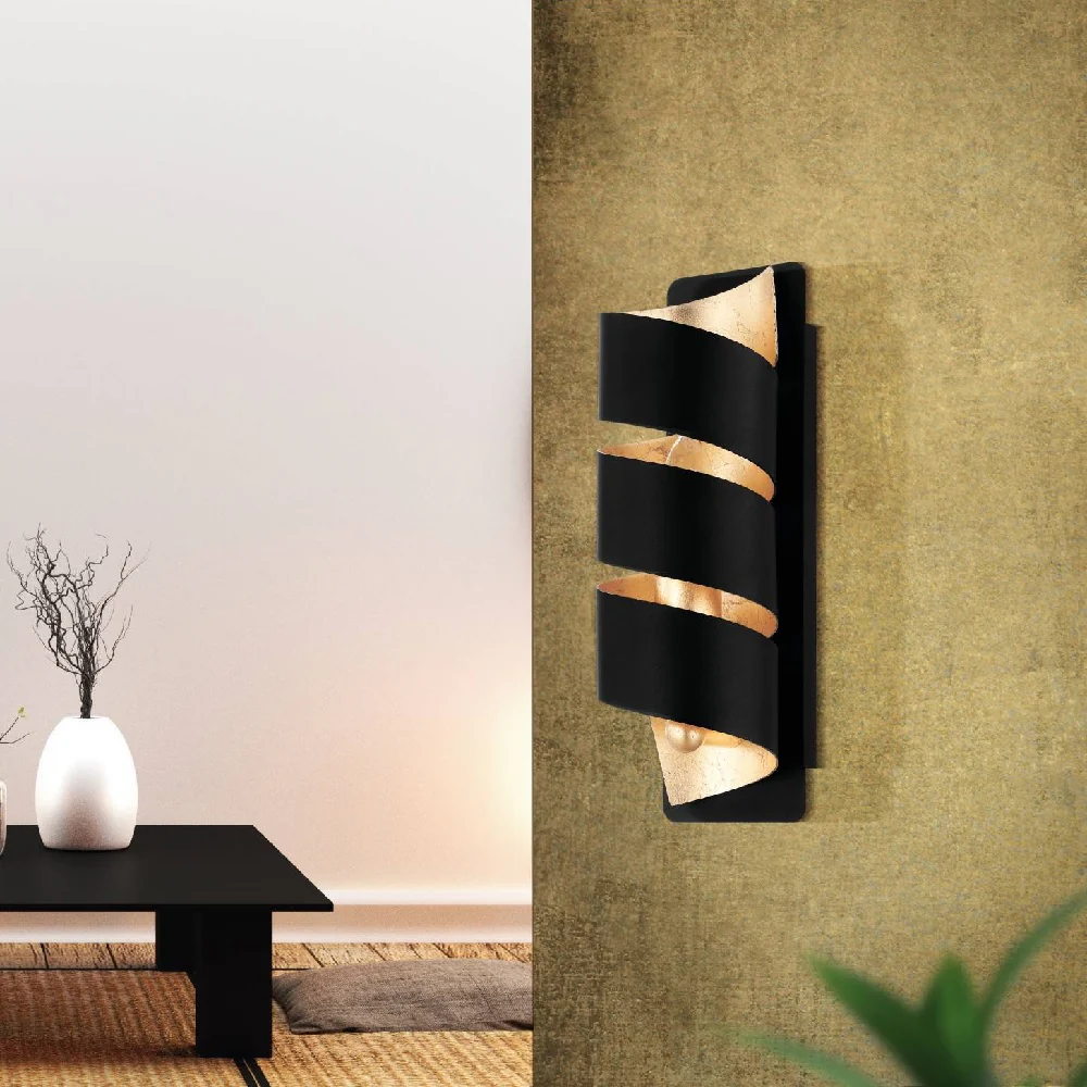 Black and Gold Leaf Effect Modern Spiral Ribbon Wall Light 27cm - Image 3