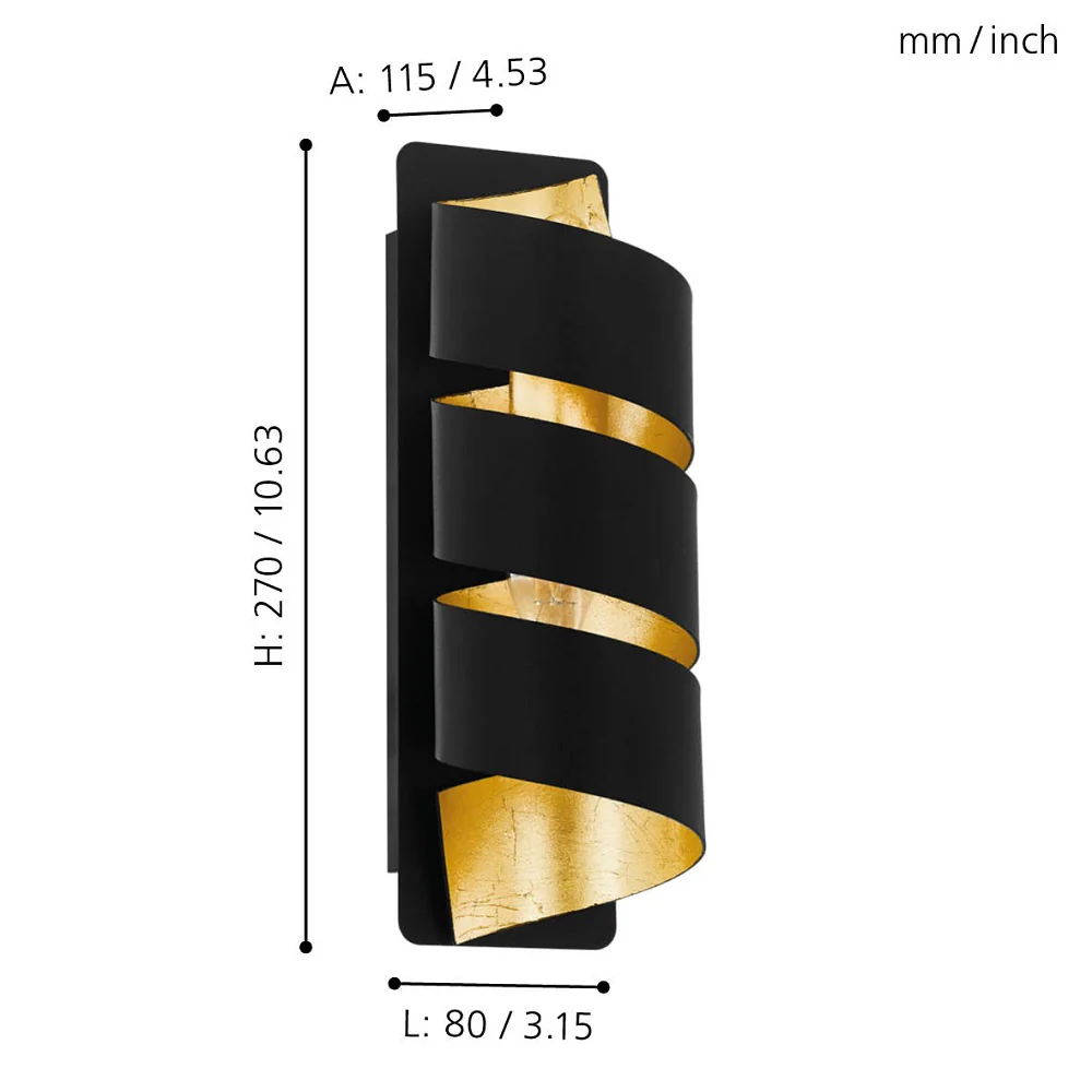 Black and Gold Leaf Effect Modern Spiral Ribbon Wall Light 27cm - Image 4