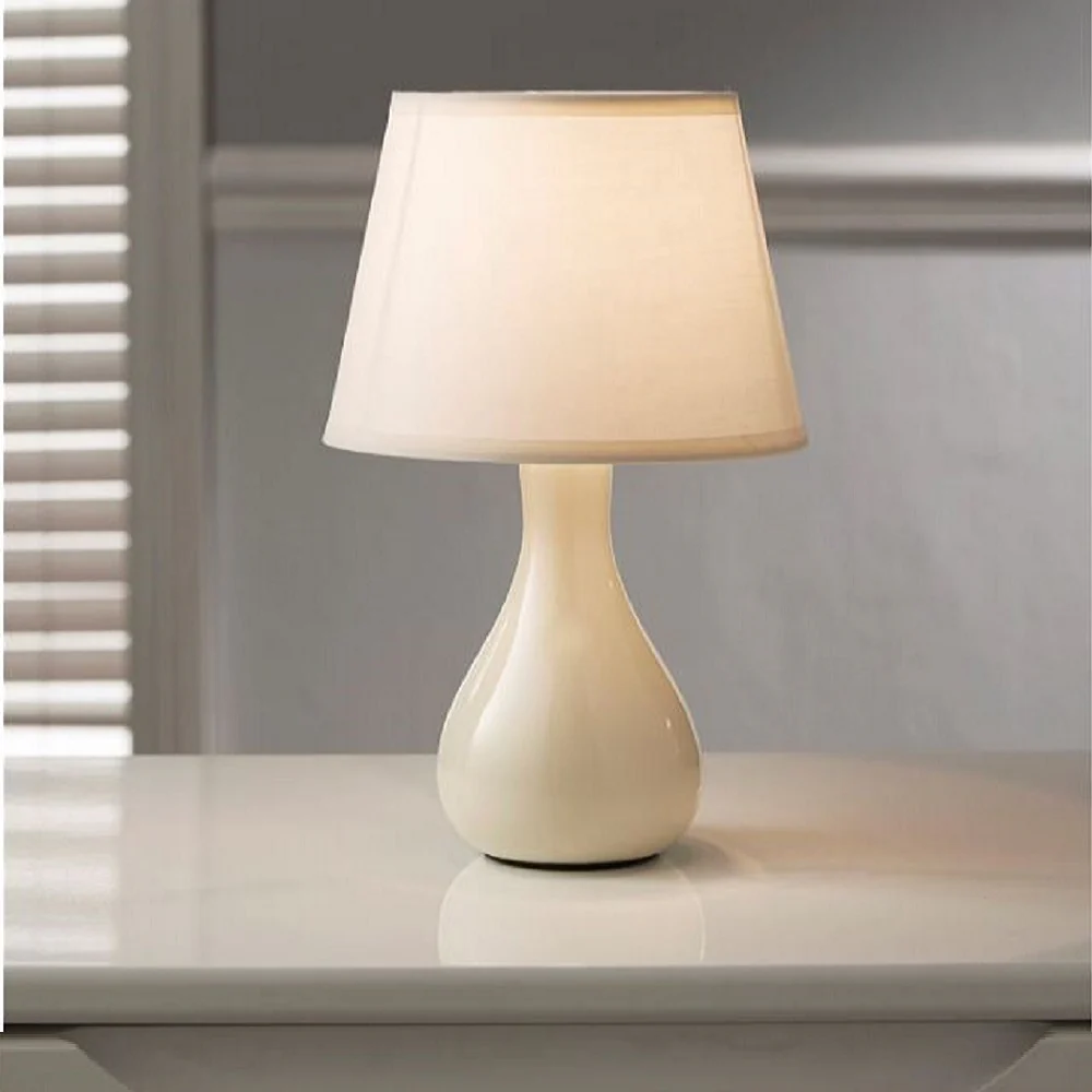 Cream Ceramic Teardrop Modern Table Lamp with Cotton Shade 29cm - Image 2