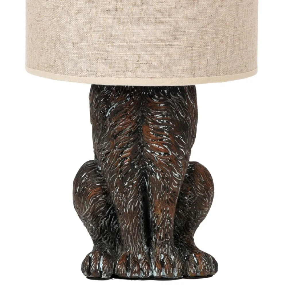 Britalia BRHE1665 Brown Hiding Hare Sculpture Vintage Table Lamp with Beige Drum Shade 43cm - Image 3