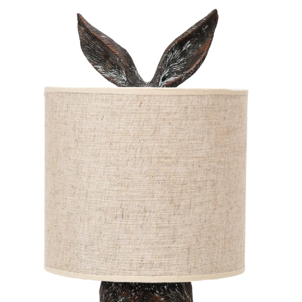 Britalia BRHE1665 Brown Hiding Hare Sculpture Vintage Table Lamp with Beige Drum Shade 43cm - Image 4