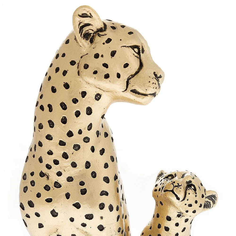 Britalia BRHE1828 Gold Metallic Effect Resin Parent Cheetah & Baby Cub Animal Figurine Ornament 25cm - Image 3
