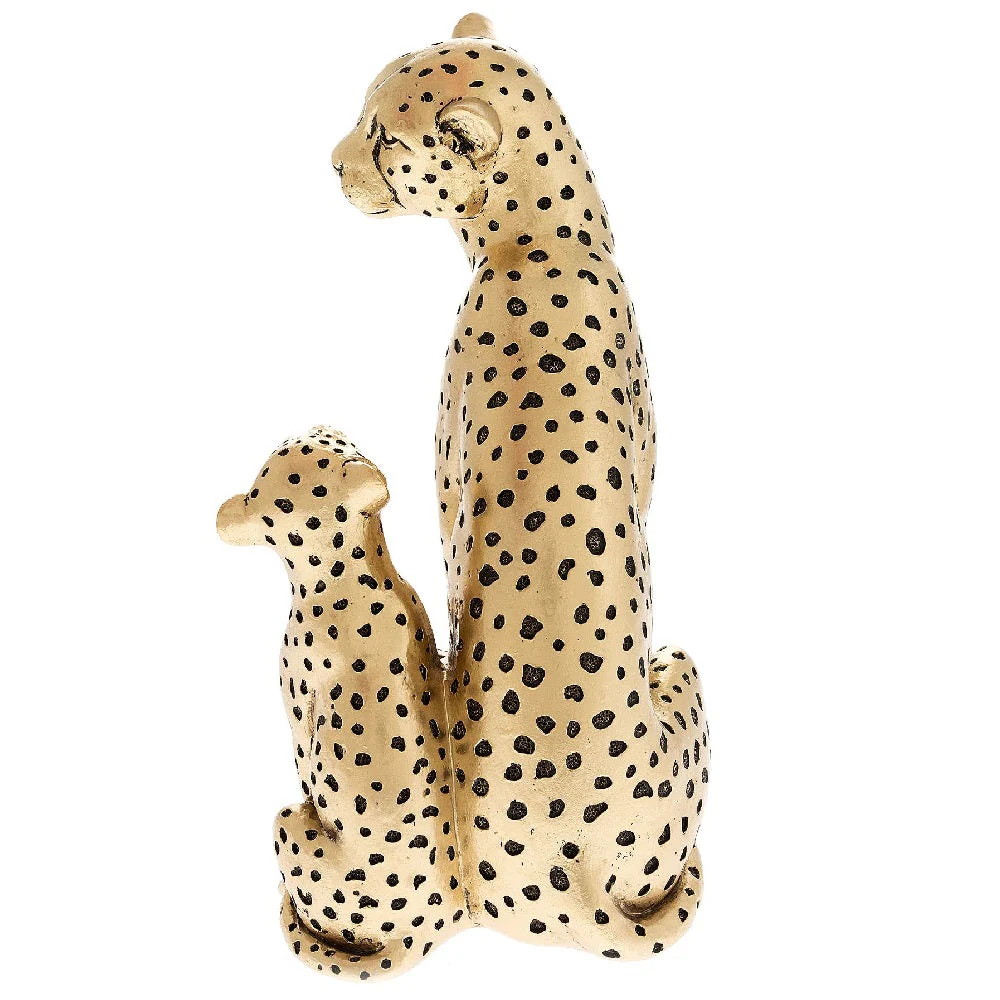Britalia BRHE1828 Gold Metallic Effect Resin Parent Cheetah & Baby Cub Animal Figurine Ornament 25cm - Image 4
