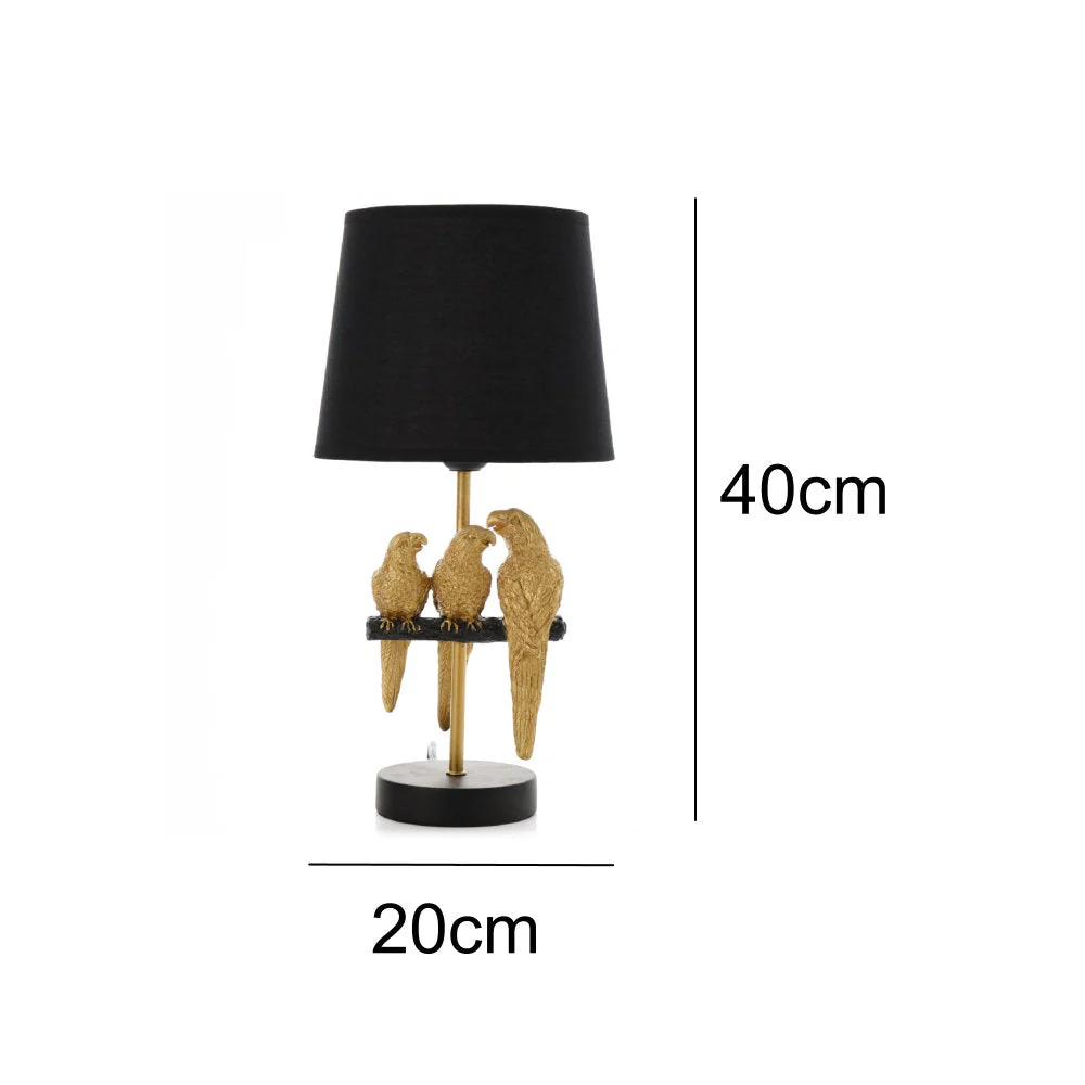 Britalia BRHE1903 Gold Perching Parrots Sculpture Vintage Table Desk Lamp with Black Shade 40cm - Image 5