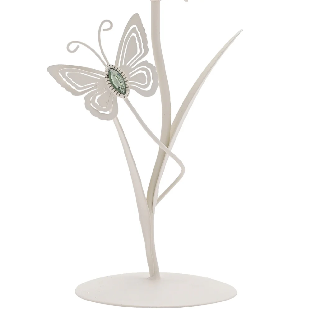 Britalia Cream Metal and Green Glass Single Stem Flowers Tea Light Candle Holder 37cm - Image 3