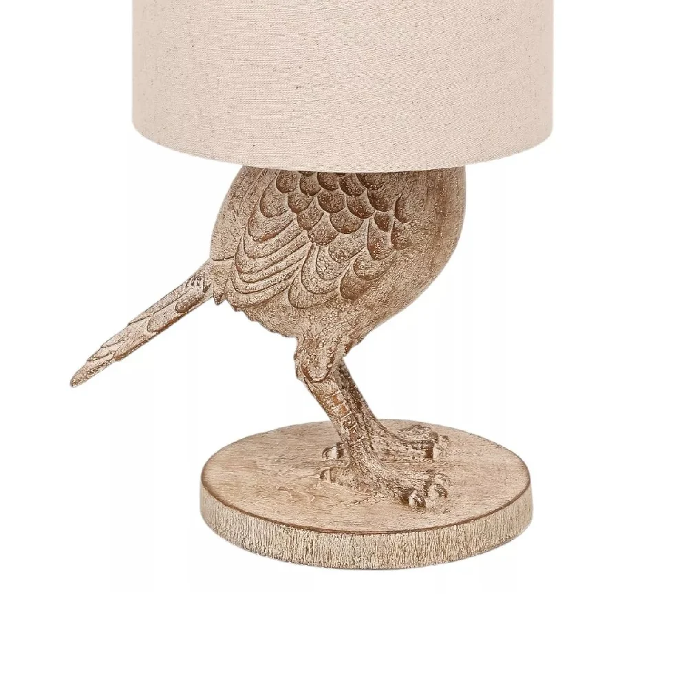 Wood Effect Pheasant Table Lamp with Beige Fabric Drum Shade 400mm - Image 3