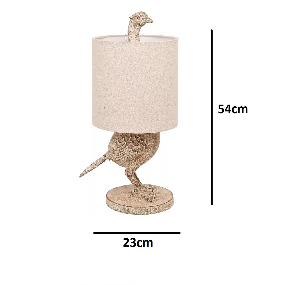 Wood Effect Pheasant Table Lamp with Beige Fabric Drum Shade 400mm - Image 5