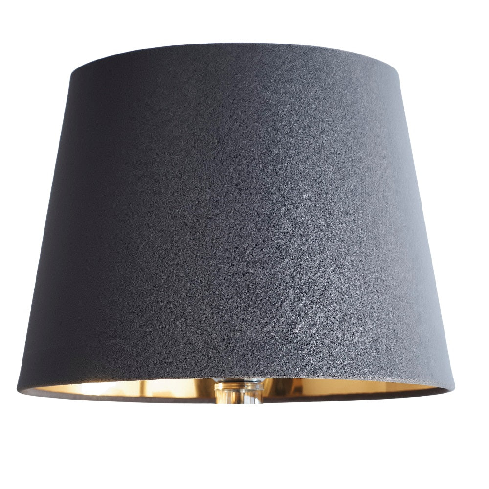 Grey Velvet and Gold Inner Modern Easy Fit Tapered Drum Lampshade 25cm