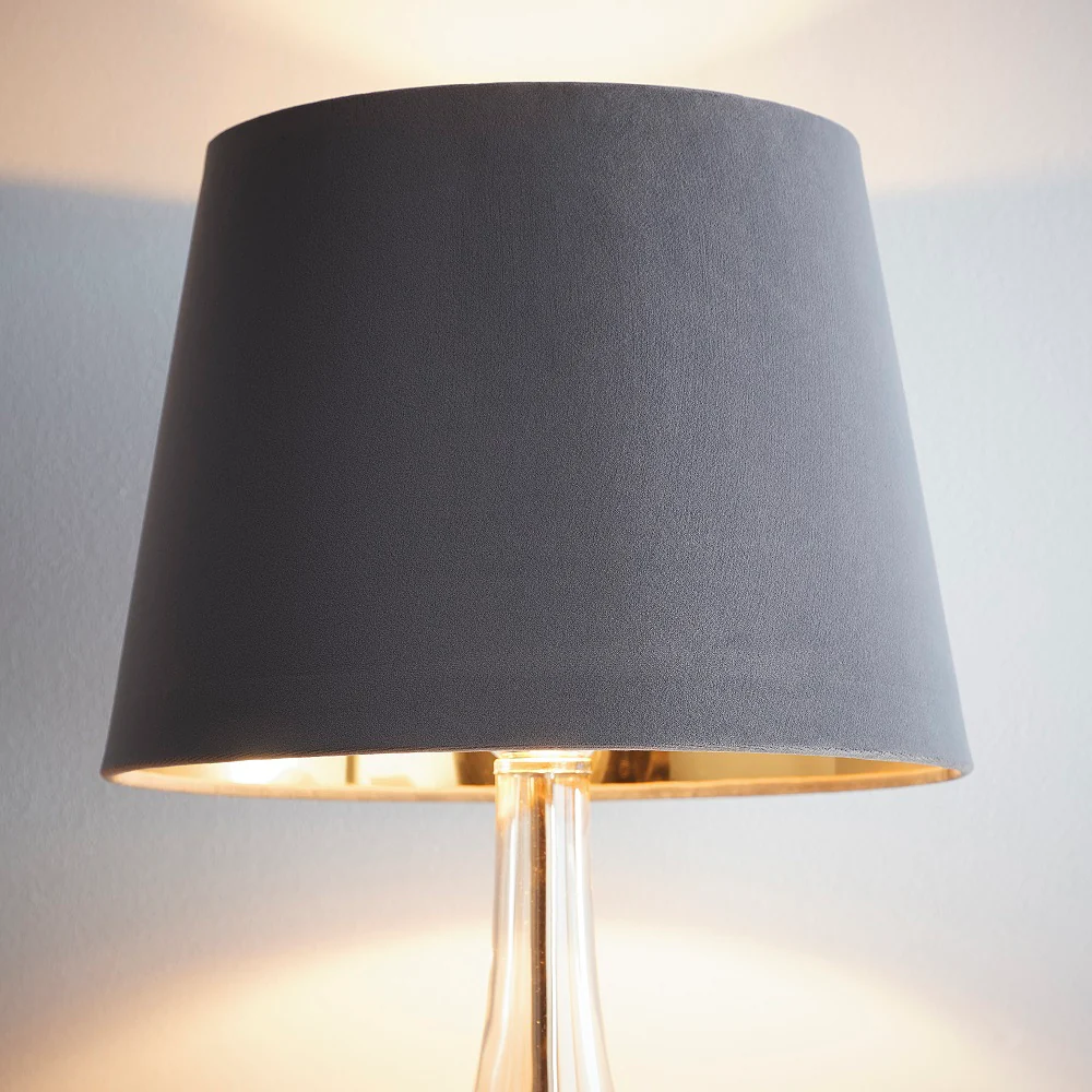Grey Velvet and Gold Inner Modern Easy Fit Tapered Drum Lampshade 25cm - Image 2