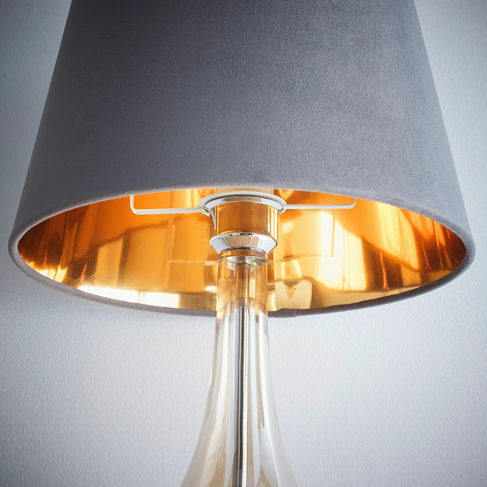 Grey Velvet and Gold Inner Modern Easy Fit Tapered Drum Lampshade 25cm - Image 3