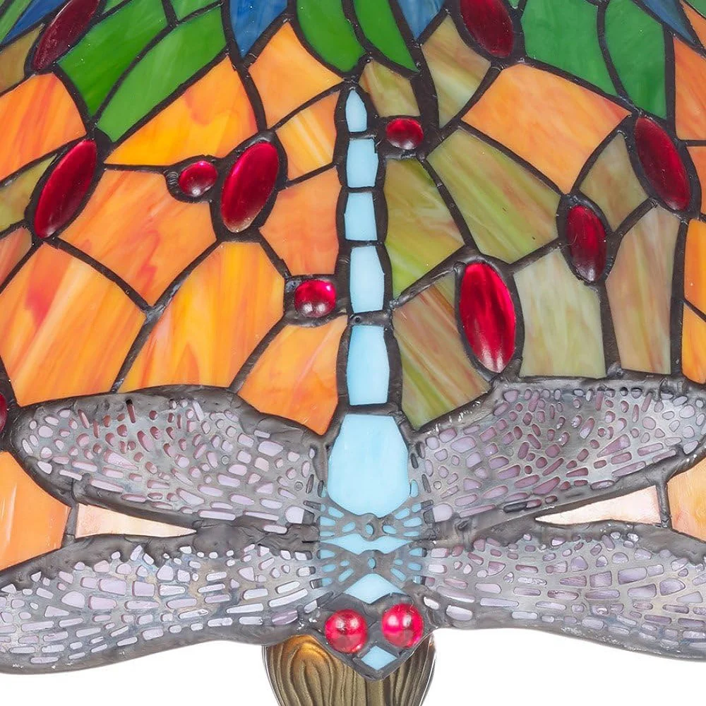 12" Dragonfly Multicolour Tiffany Glass Vintage Dome Table Lamp 48cm - Image 2