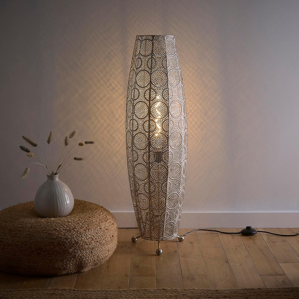 Satin Nickel Moroccan Design Modern Floor Lamp 86cm - Image 2