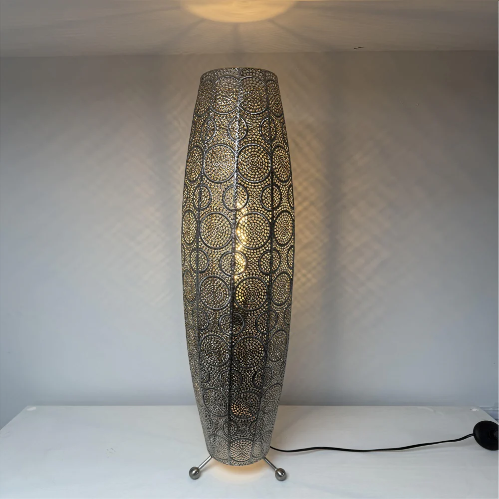 Satin Nickel Moroccan Design Modern Floor Lamp 86cm - Image 4