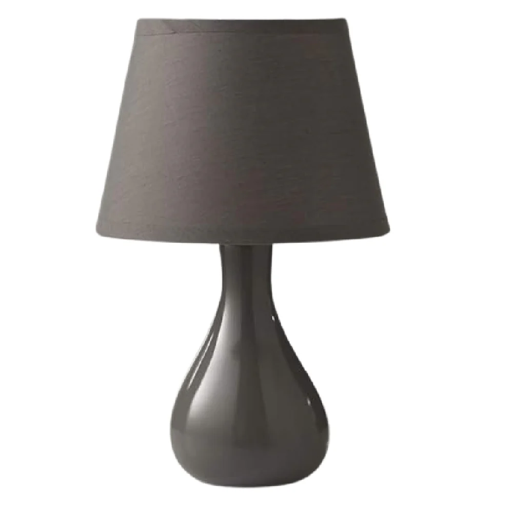 Grey Ceramic Teardrop Modern Table Lamp with Cotton Shade 29cm