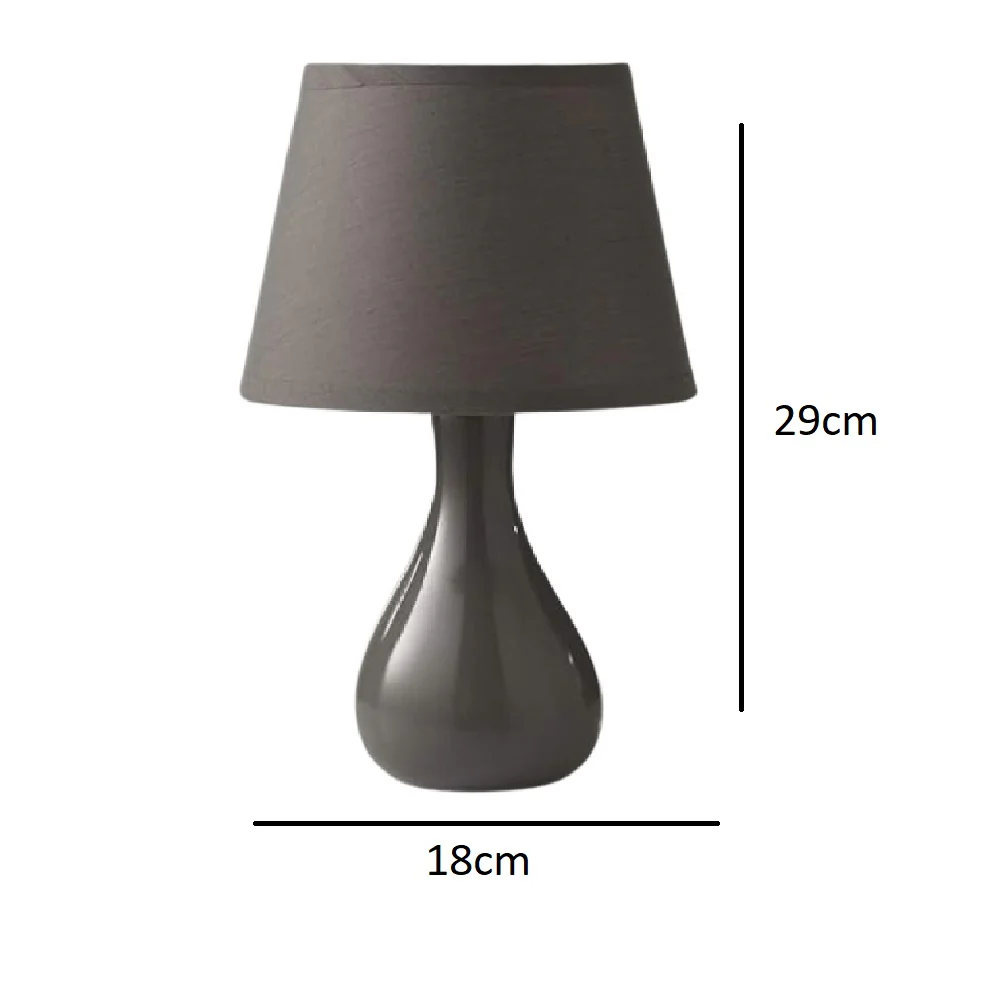 Grey Ceramic Teardrop Modern Table Lamp with Cotton Shade 29cm - Image 3