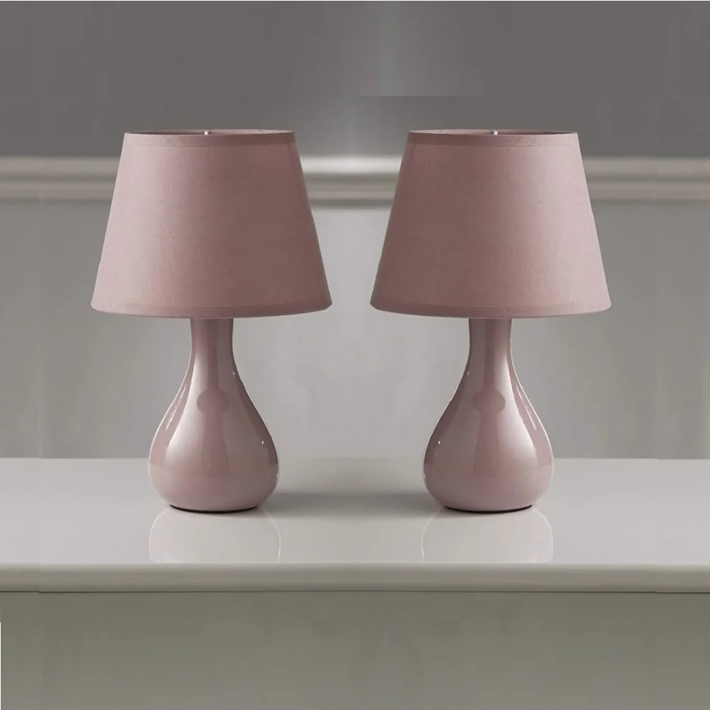 Pink Ceramic Teardrop Modern Table Lamp with Cotton Shade 29cm - Image 2