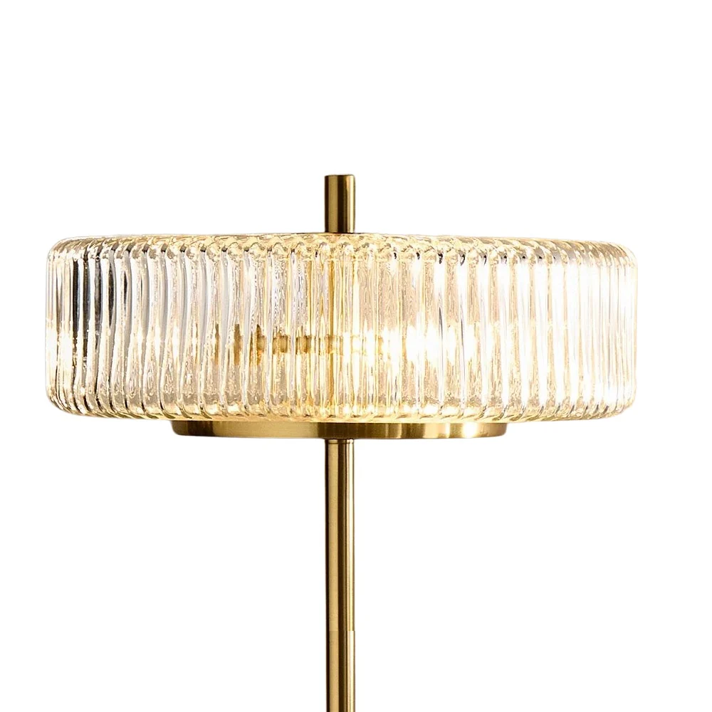 Black and Gold Modern Table Lamp with Clear Ribbed Glass and Marble Base 49cm - Image 2