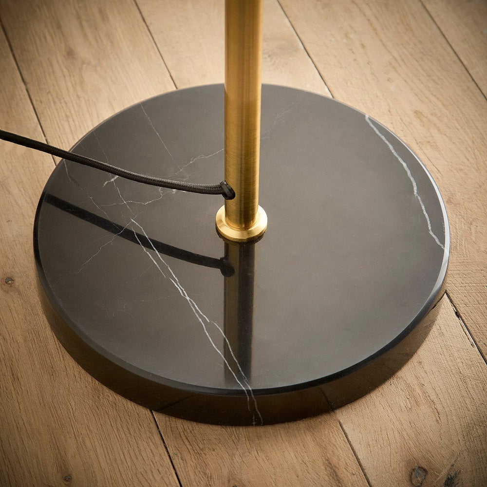 Black and Gold Modern Table Lamp with Clear Ribbed Glass and Marble Base 49cm - Image 4