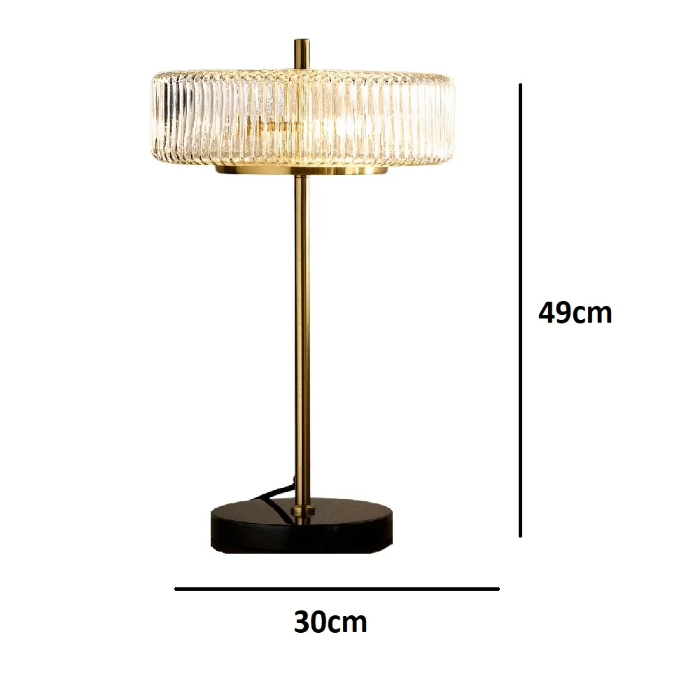 Black and Gold Modern Table Lamp with Clear Ribbed Glass and Marble Base 49cm - Image 5
