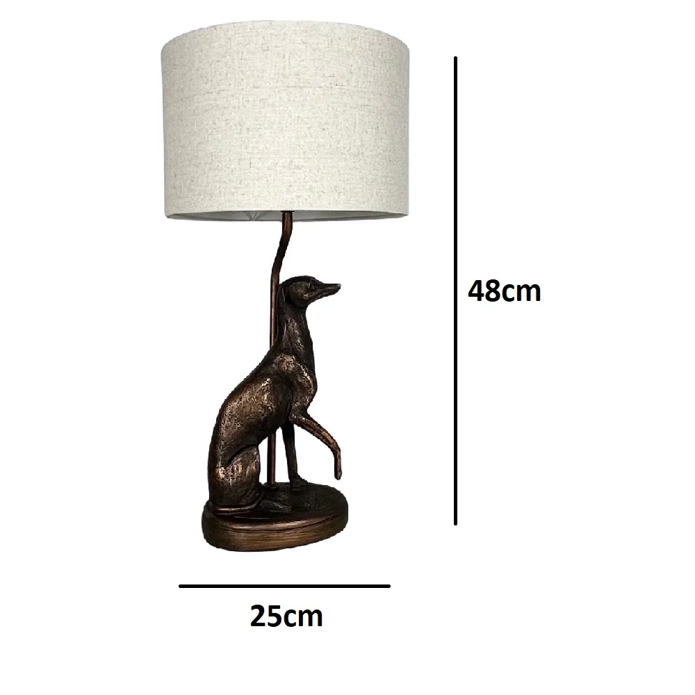 Antique Copper Greyhound Table Lamp with Natural Linen Drum Shade 48cm - Image 4