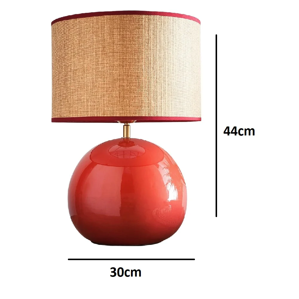 Glossy Red Ceramic Modern Table Lamp with Woven Drum Shade 44cm - Image 4