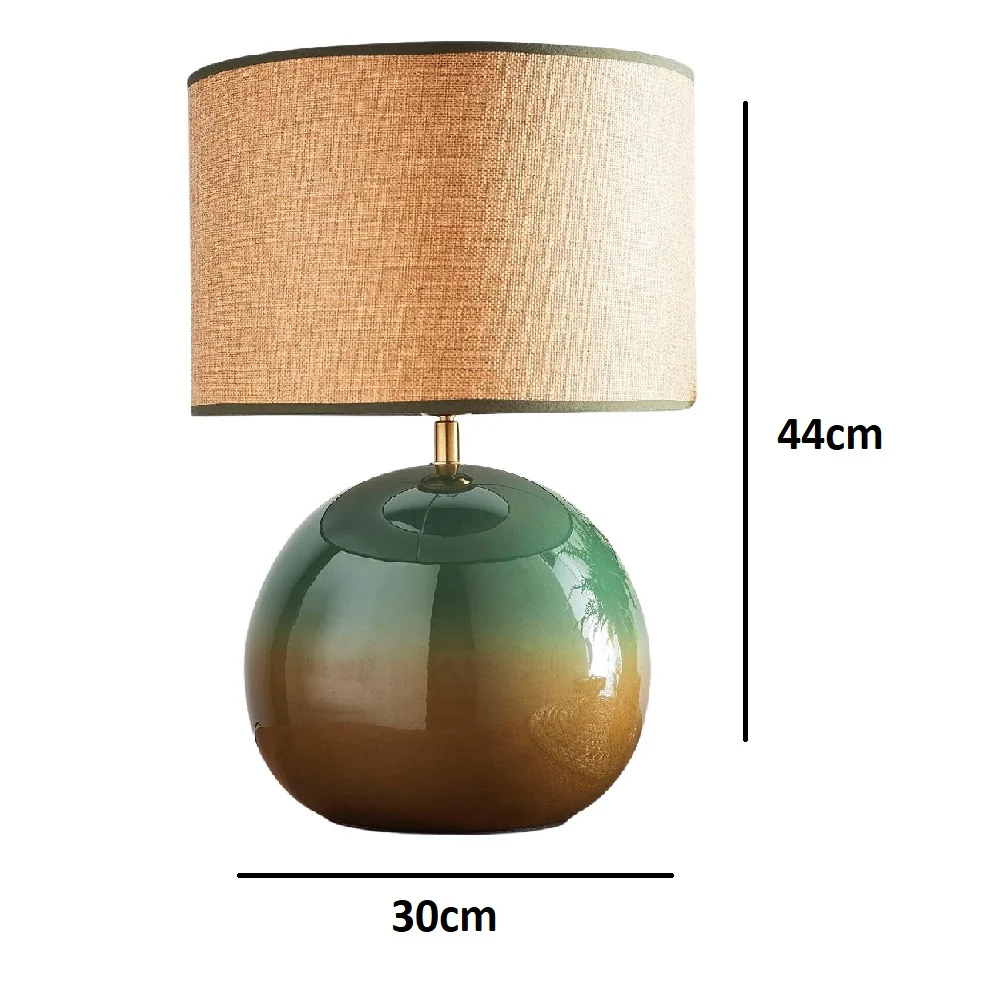 Glossy Green Ceramic Modern Table Lamp with Woven Drum Shade 44cm - Image 4