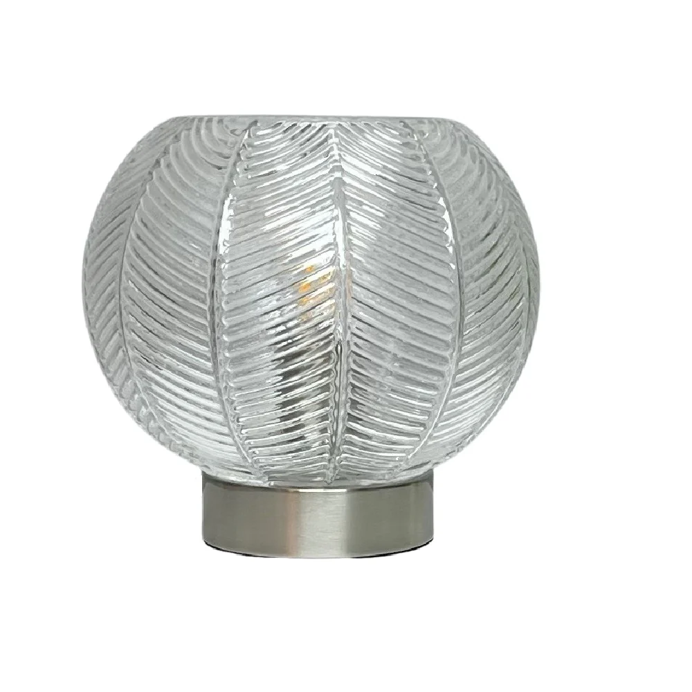 Brushed Chrome & Clear Ribbed Glass Vintage Globe Table Lamp 20cm