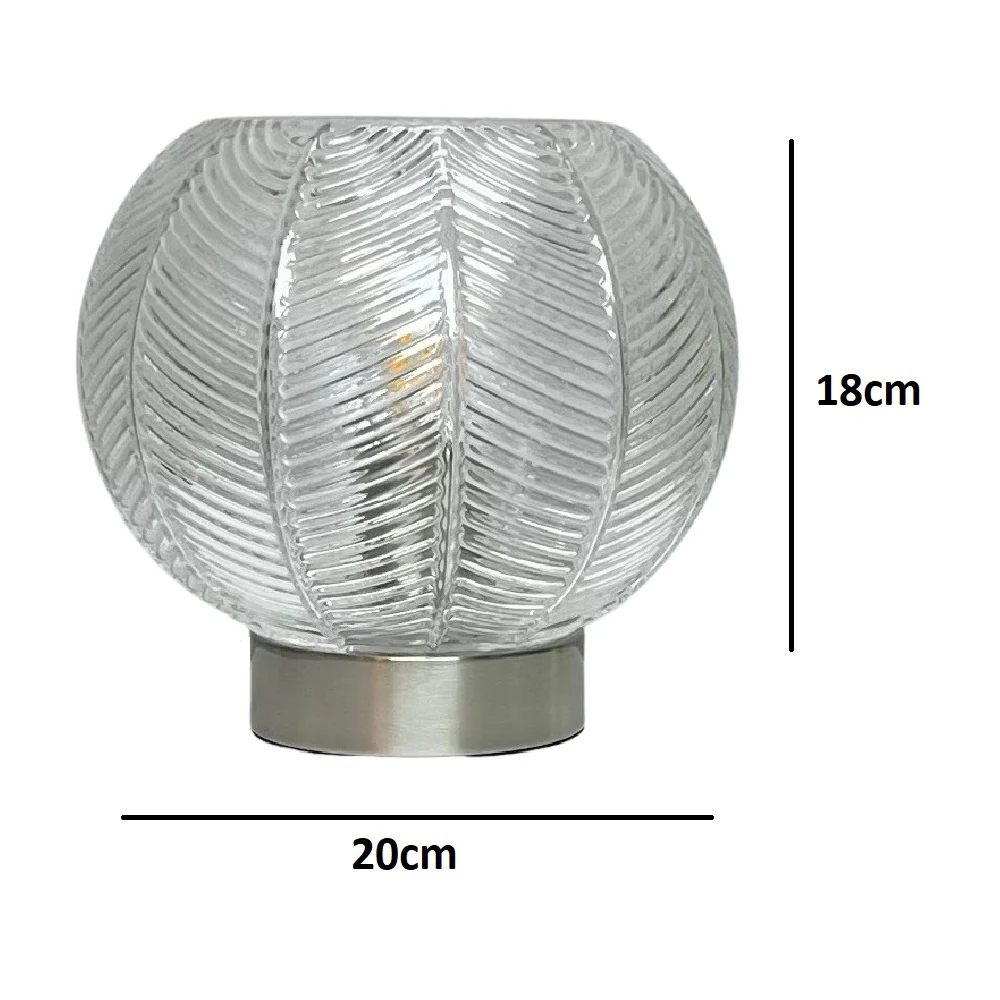 Brushed Chrome & Clear Ribbed Glass Vintage Globe Table Lamp 20cm - Image 4