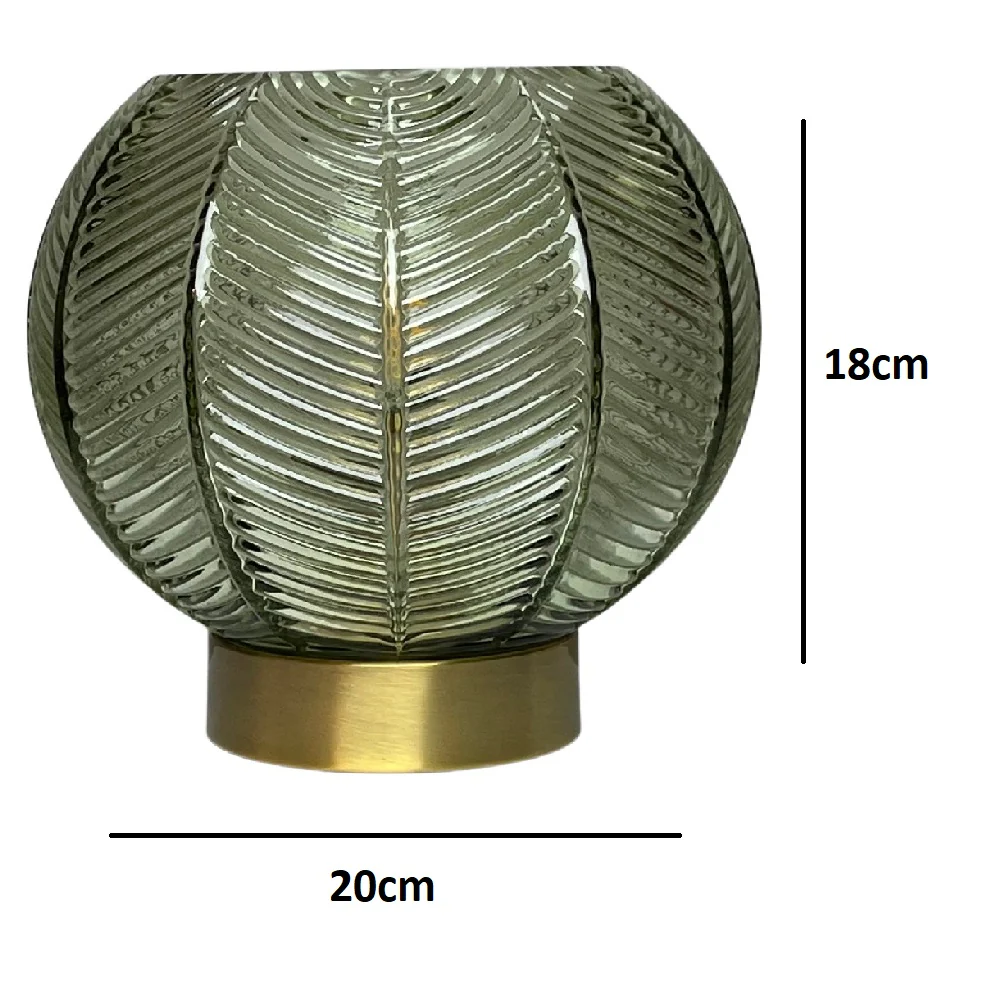 Antique Gold & Green Ribbed Glass Vintage Globe Table Lamp 20cm - Image 3