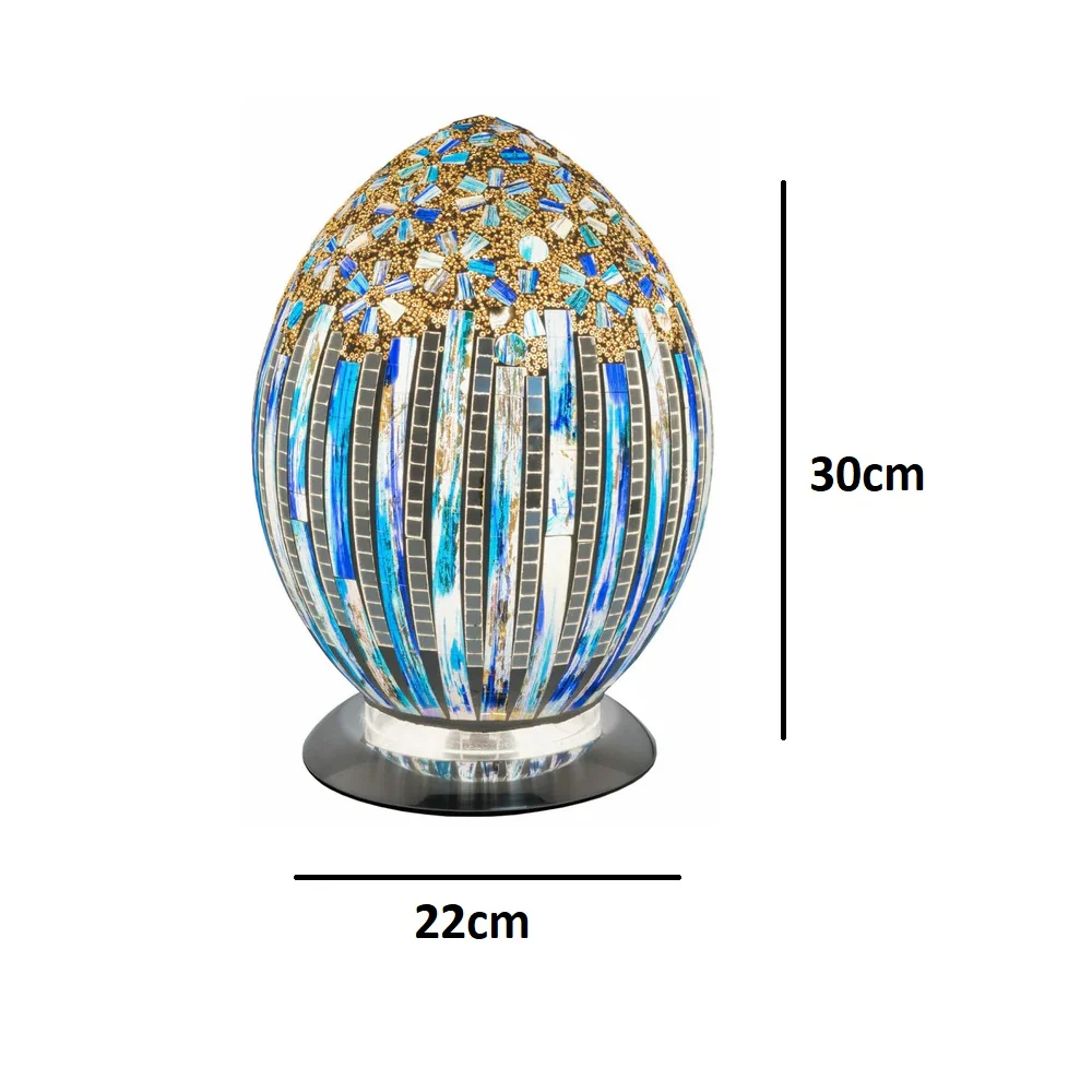 Blue Art Deco Flower Tile Mosaic Glass Vintage Egg Table Lamp 30cm - Image 5