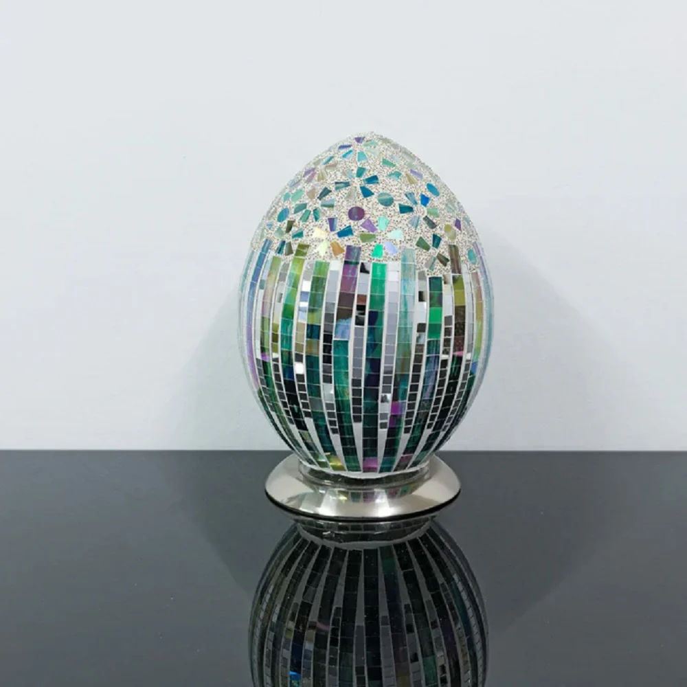 Green Art Deco Flower Mosaic Glass Vintage Vase Table Lamp 30cm - Image 2