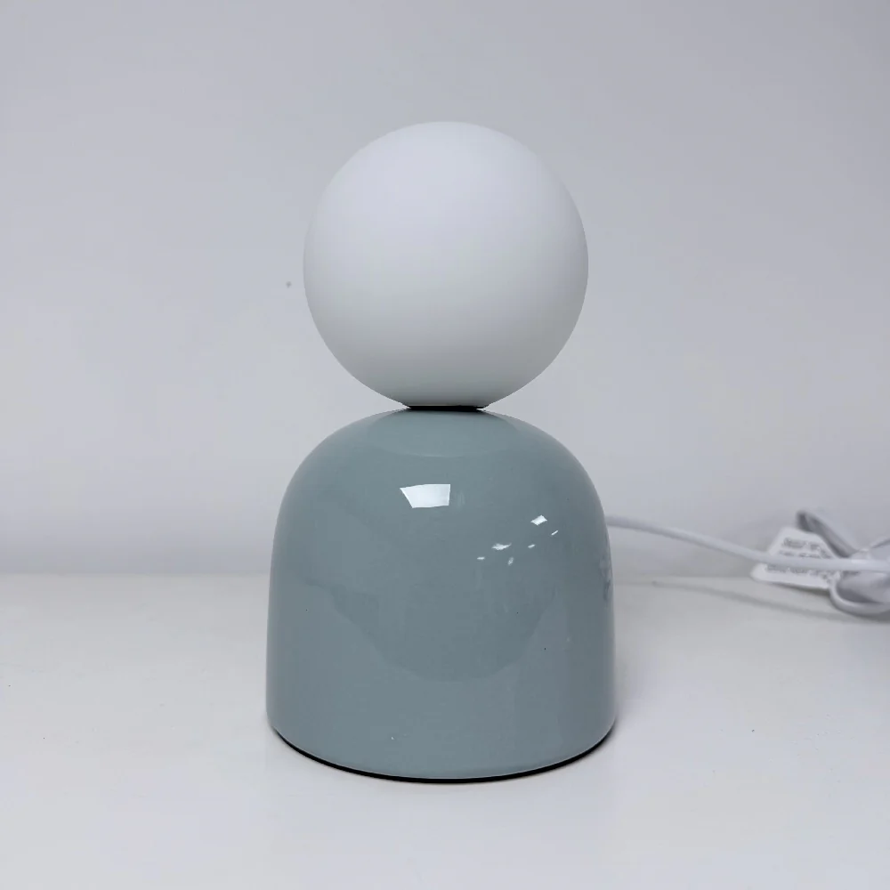 Duck Egg Blue Ceramic Modern Table Lamp with Opal Ball Shade 20cm - Image 2