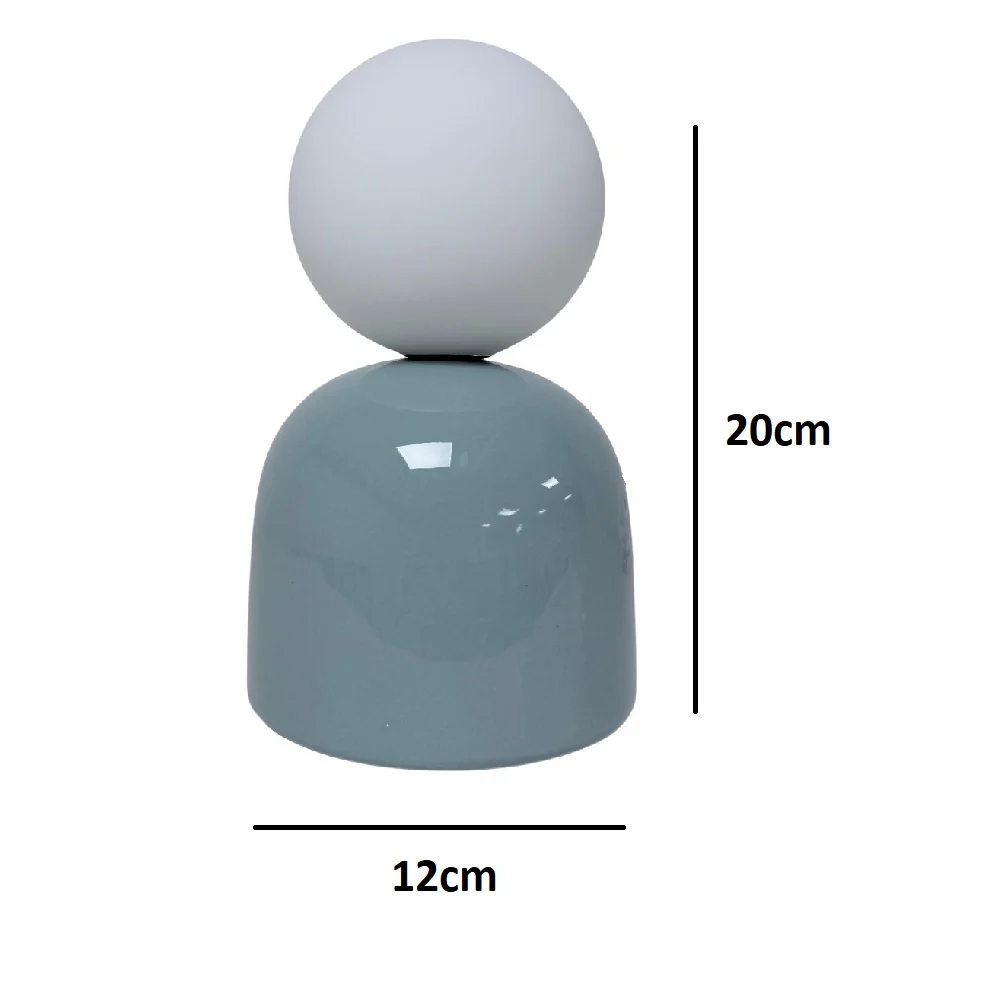 Duck Egg Blue Ceramic Modern Table Lamp with Opal Ball Shade 20cm - Image 5