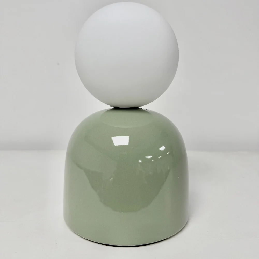 Sage Green Ceramic Modern Table Lamp with Opal Globe Ball Shade 20cm - Image 2
