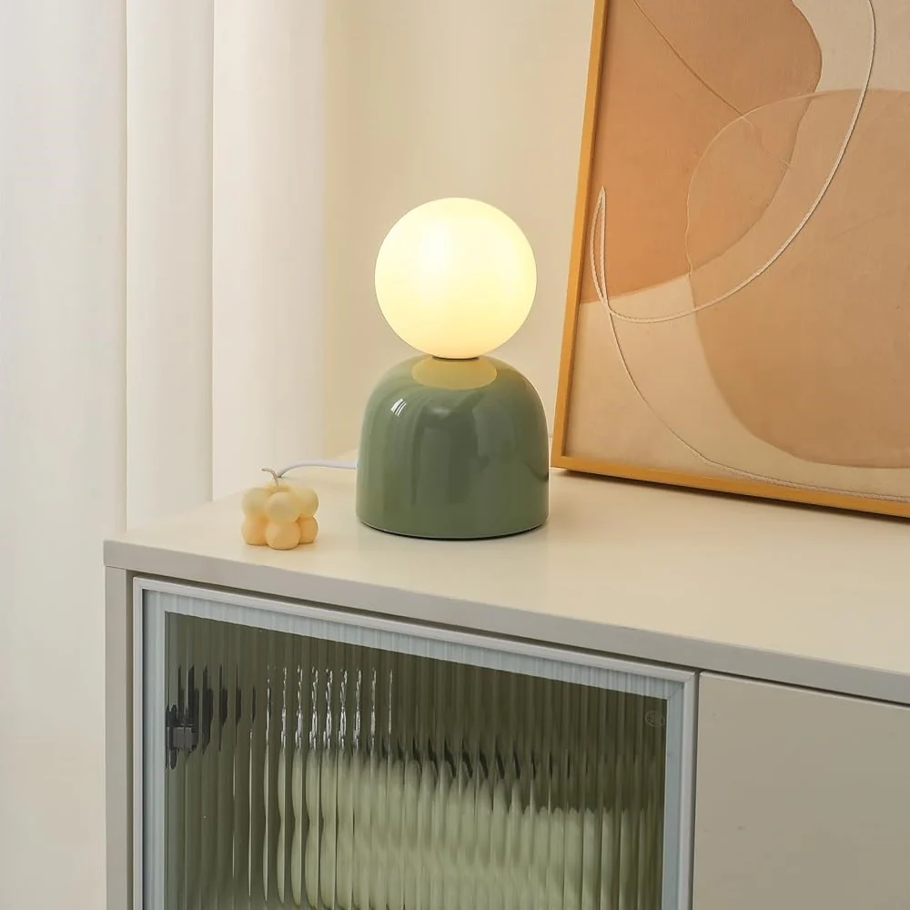Sage Green Ceramic Modern Table Lamp with Opal Globe Ball Shade 20cm - Image 4