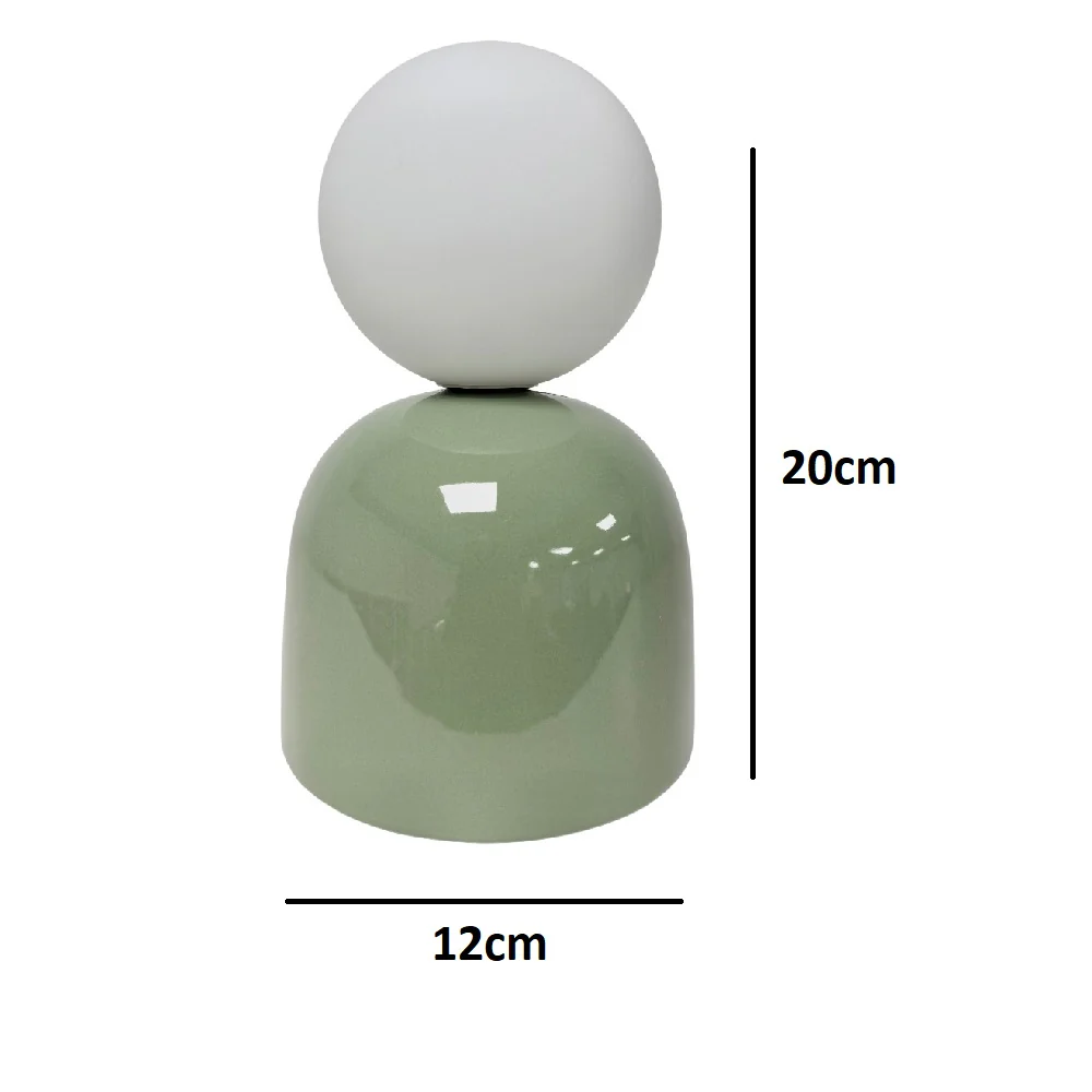 Sage Green Ceramic Modern Table Lamp with Opal Globe Ball Shade 20cm - Image 5