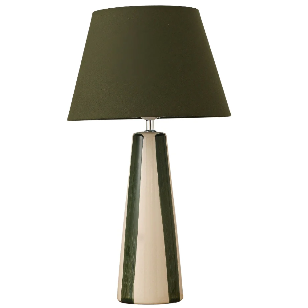Olive Green and Cream Ceramic Modern Table Lamp with Olive Green Shade 52cm