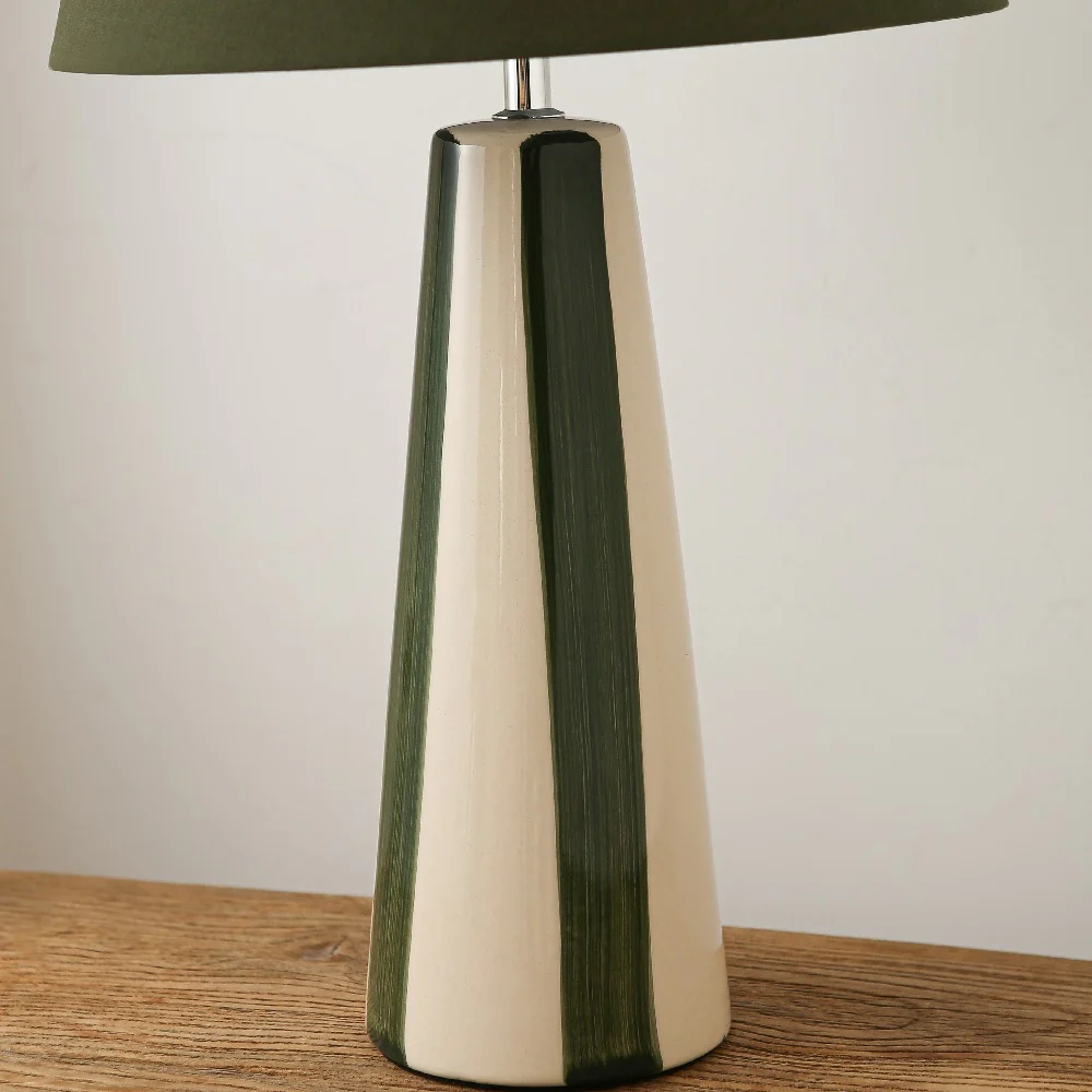 Olive Green and Cream Ceramic Modern Table Lamp with Olive Green Shade 52cm - Image 2