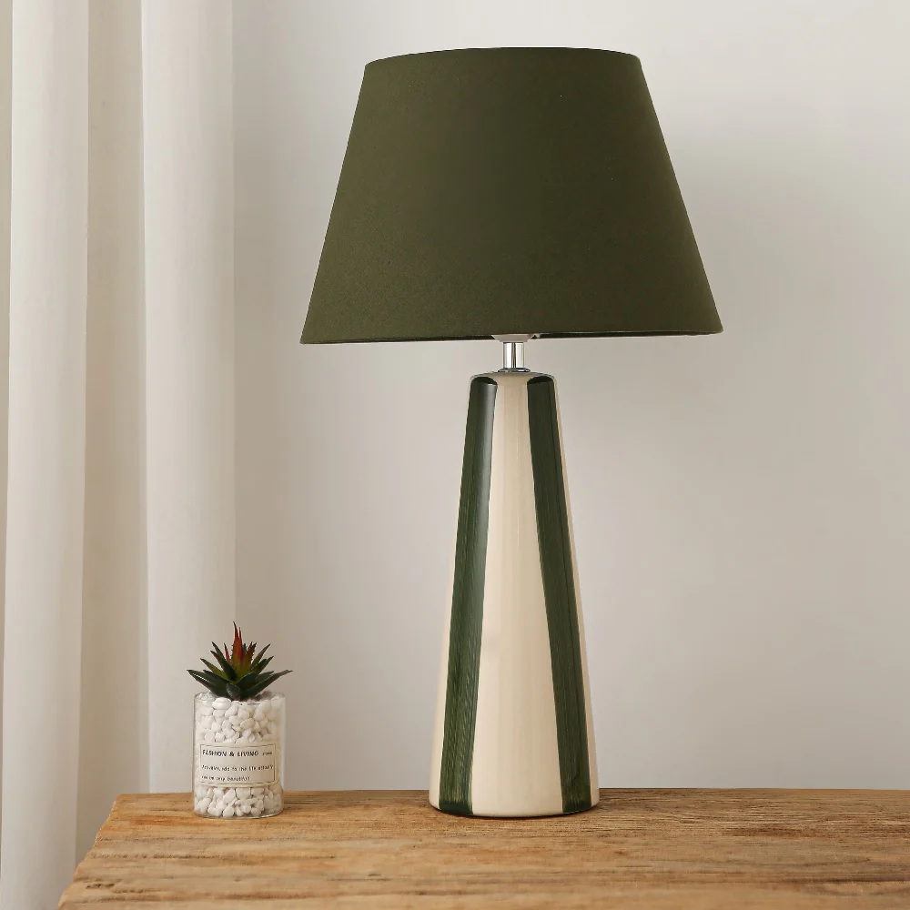 Olive Green and Cream Ceramic Modern Table Lamp with Olive Green Shade 52cm - Image 3