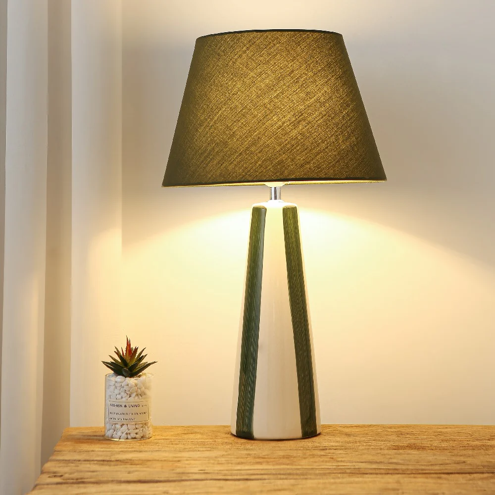Olive Green and Cream Ceramic Modern Table Lamp with Olive Green Shade 52cm - Image 4
