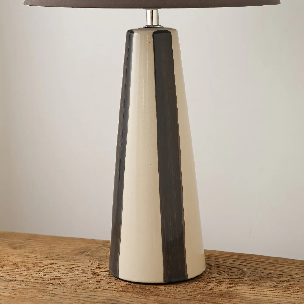 Grey and Cream Ceramic Modern Table Lamp with Soft Grey Shade 52cm - Image 2